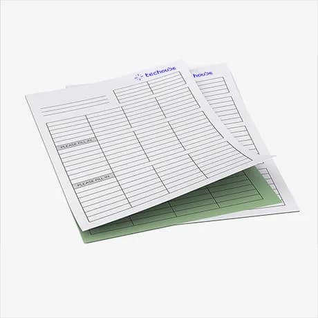 Zelfkopiërende notitieblokken met 2 lagen, gepersonaliseerd voor facturen en 
orderbonnen.