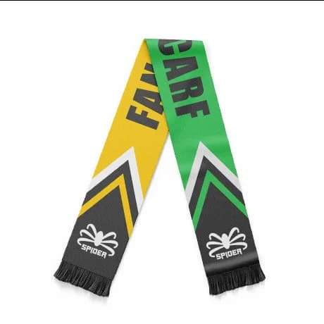 Gepersonaliseerde fansjaals met clubkleuren en logo voor maximale support