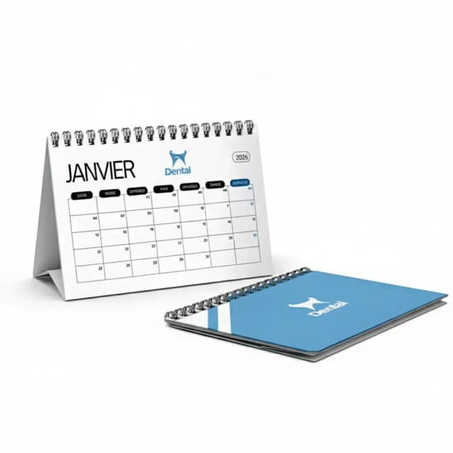 Bureaukalenders met wire-o en uitvouwbare steun